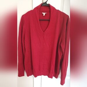 Talbots Red V Neck Longsleeve Cotton Blend Sweater. Size XL.